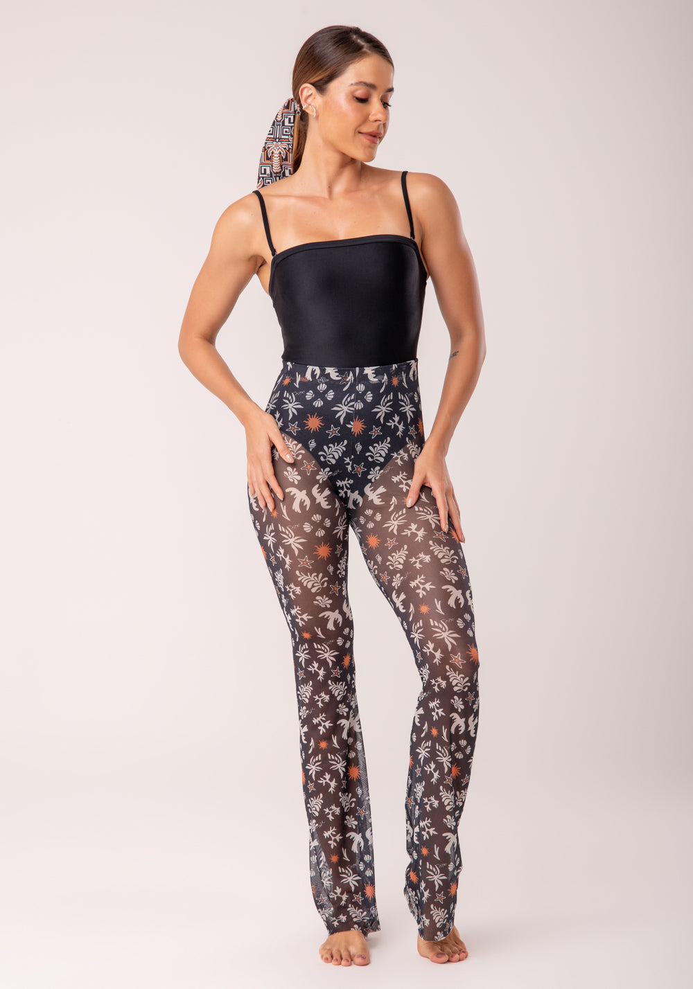 Calça Flare Feminina Tule Estampada Aurora Tropical Al Mare Dlk