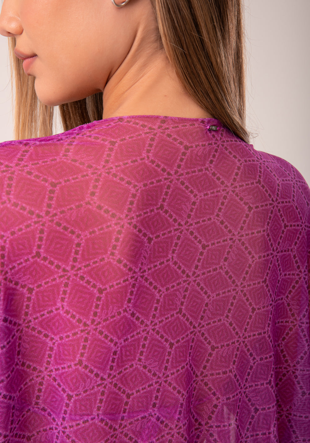 Kimono Tule Feminino Estampado Cestaria Rosa Al Mare Dlk