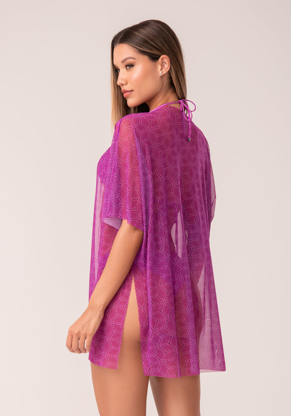 Kimono Tule Feminino Estampado Cestaria Rosa Al Mare Dlk