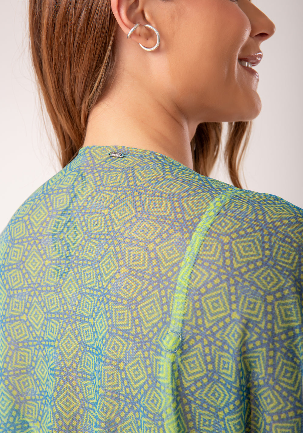 Kimono Tule Feminino Estampado Cestaria Verde Al Mare Dlk
