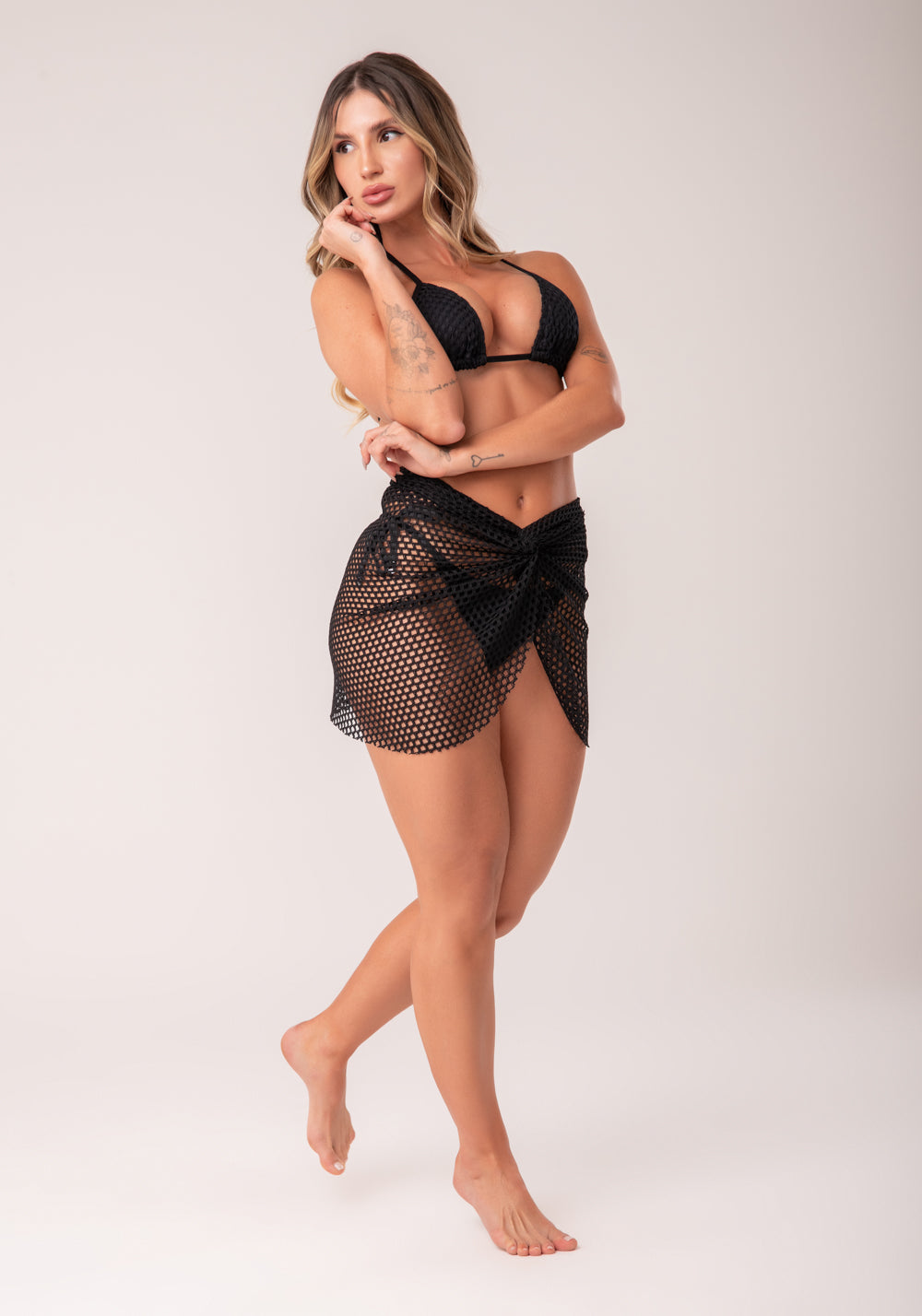 Saia Pareô De Tela Feminina Preto Al Mare Dlk