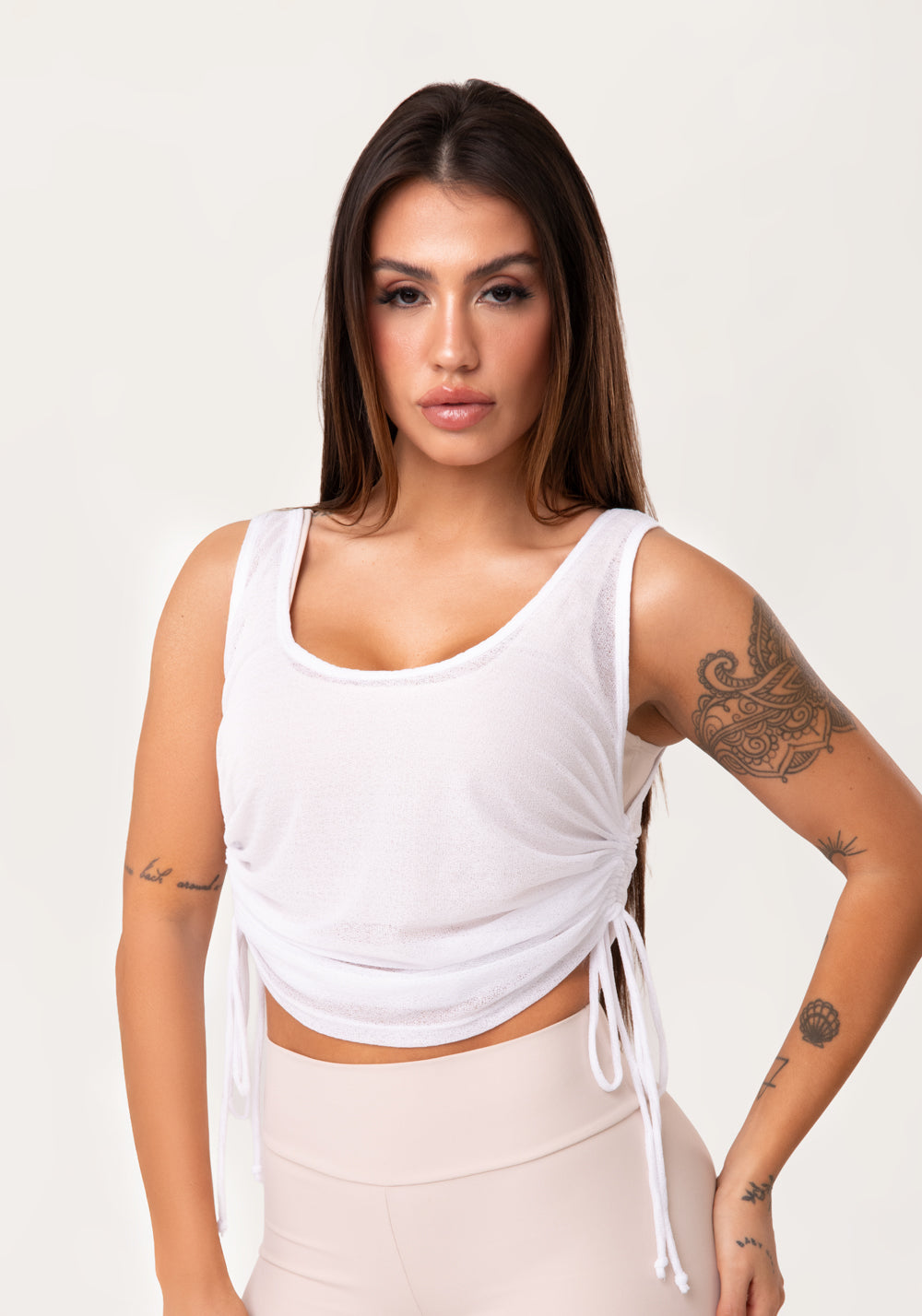 Cropped Feminino Franzido Branco Al Mare Dlk