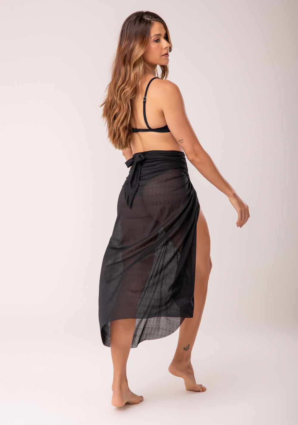 Saia Pareô Longa Crepe Preto Al Mare Dlk