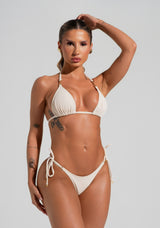 Calcinha Biquíni De Amarração E Com Textura Solaris Dlk Off White
