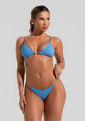 Calcinha Biquíni String Com Textura E Detalhe Em Metal Solaris Dlk Azul