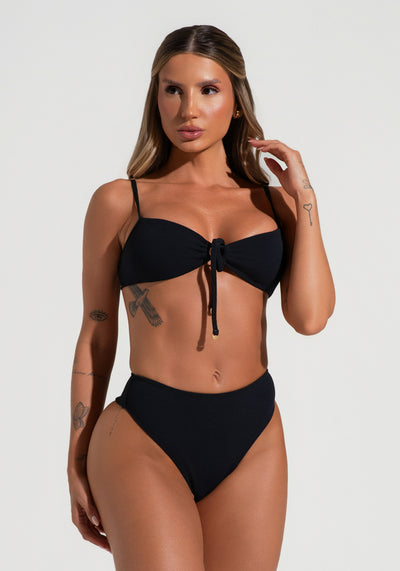 Calcinha Biquíni Hot Pant Cavada Com Textura Solaris Dlk Preto