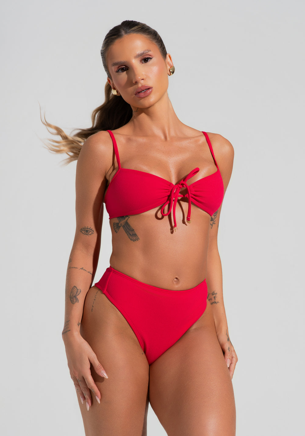 Calcinha Biquíni Hot Pant Cavada Com Textura Solaris Dlk Vermelha