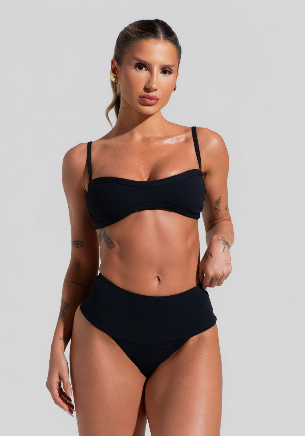Calcinha Biquíni Hot Pant Com Textura Solaris Dlk Preto