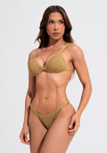 Calcinha Biquíni String Com Textura Ondulada E Regulagem Solaris Dlk Dourado
