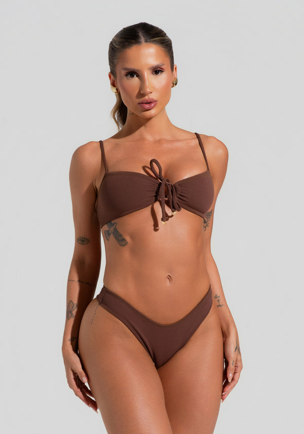Top Biquíni Amarração Frontal Com Bojo E Textura Solaris Dlk Marrom