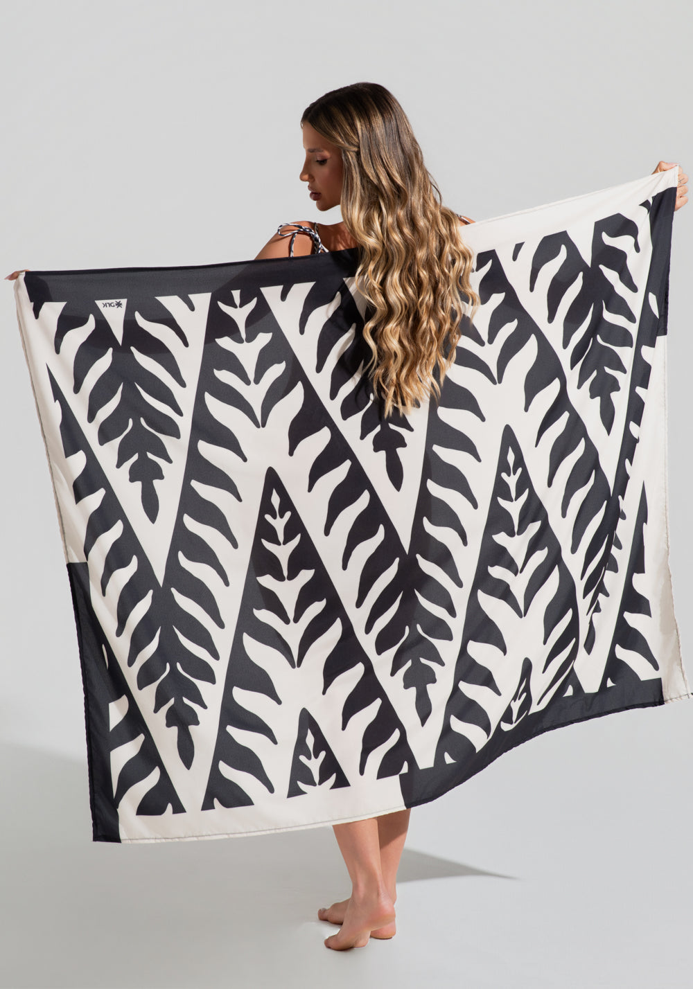 Canga Saída De Praia Solaris Dlk Estampada Boho Chevron Preto