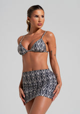 Saia Franzida Solaris Dlk Estampada Boho Chevron Preto