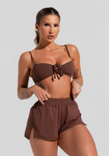 Short Feminino Soltinho Com Transpasse Lateral Solaris Dlk Marrom