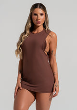 Vestido Saída De Praia Com Maxi Cava Solaris Dlk Marrom