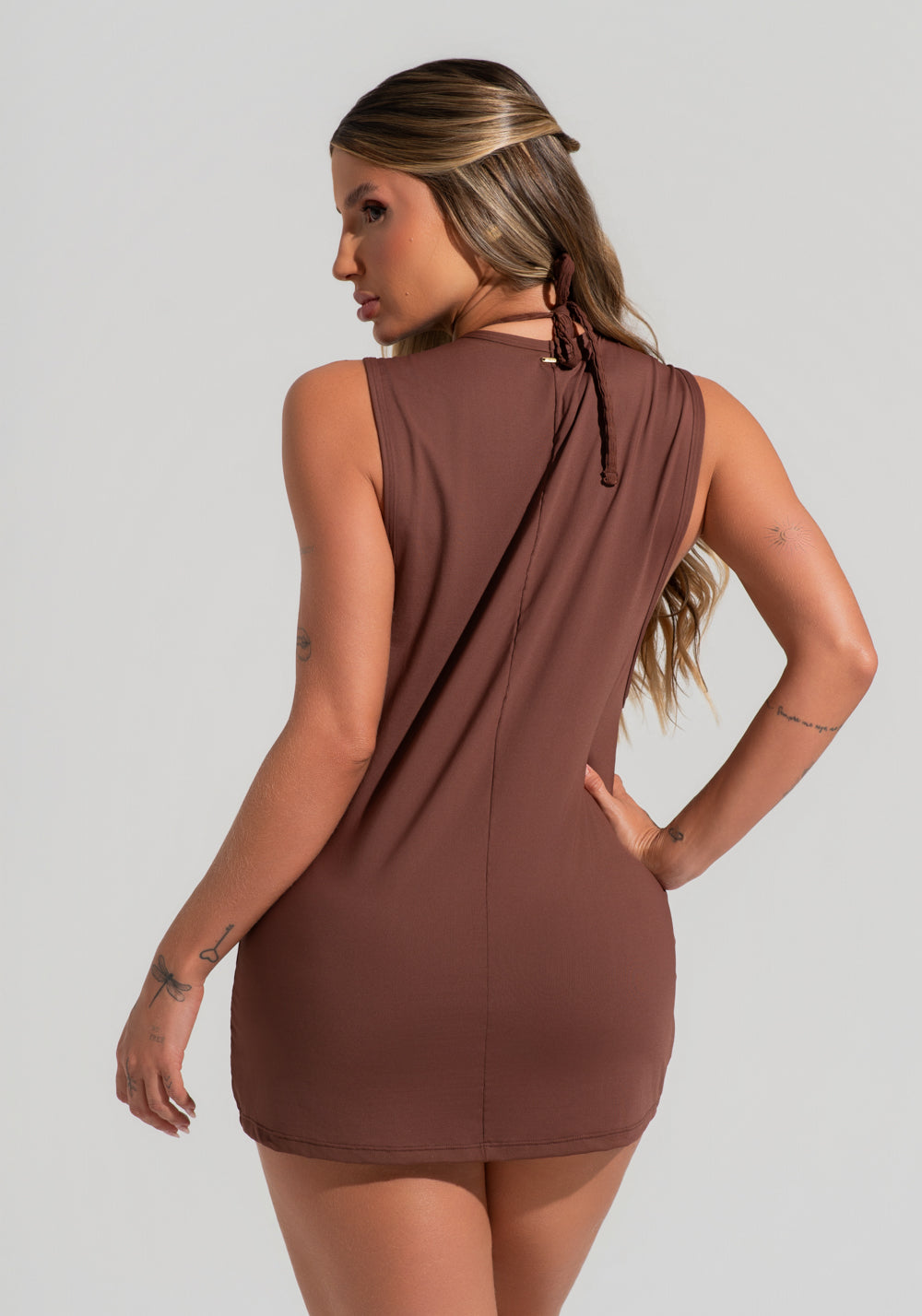 Vestido Saída De Praia Com Maxi Cava Solaris Dlk Marrom