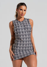 Vestido Saída De Praia Com Maxi Cava Solaris Dlk Estampado Boho Chevron Preto