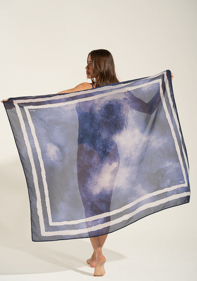 Canga Saída de Praia com Estampa Aquarela Azul Solaris+ Dlk