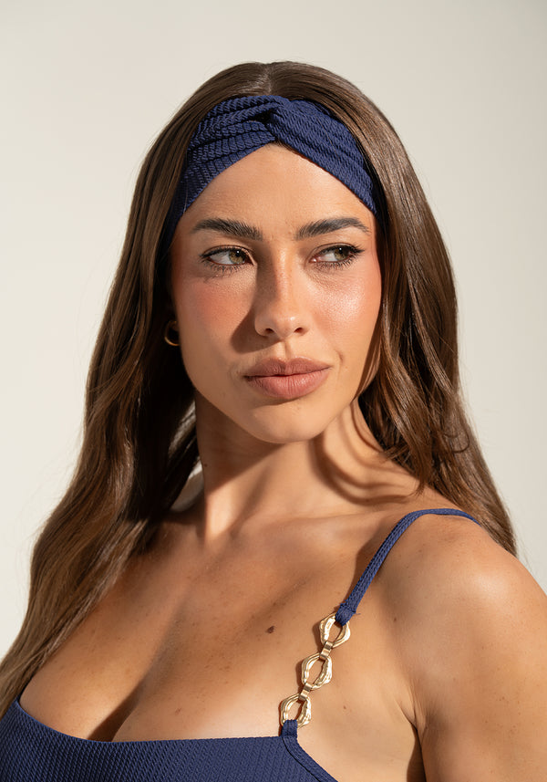 Faixa de Cabelo Torcida Canelada Solaris+ Dlk Azul Marinho