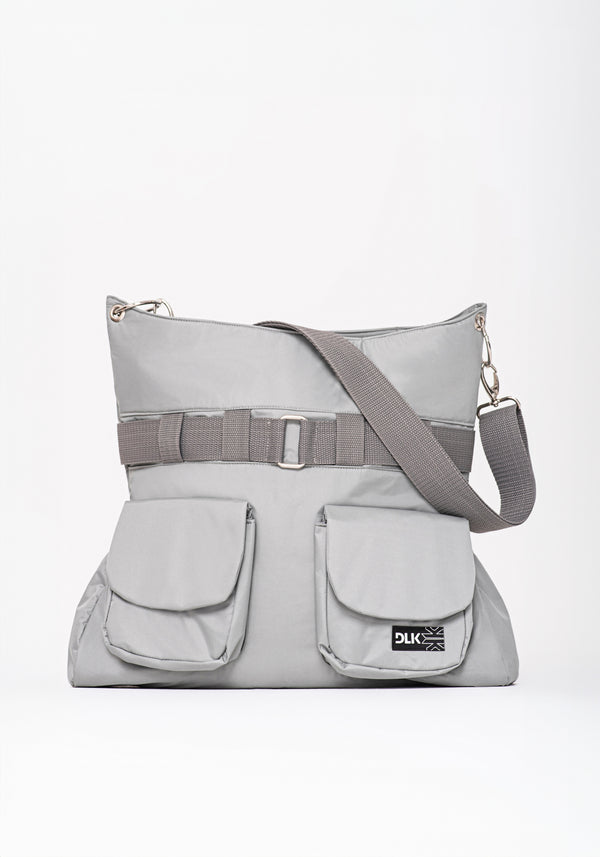 Bolsa Transversal Cinza Claro Com 2 Bolsos Externos Dlk