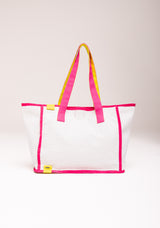 Bolsa De Lona Off White E Rosa Al Mare Dlk