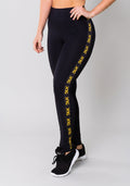 Calça Legging Energy Poliamida Preta Com Elástico Detalhe Amarelo Dlk