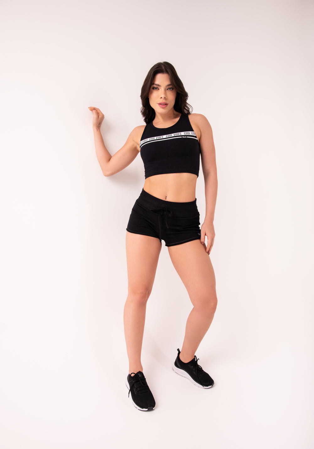 Short Moletom Preto Com Cadarço Dlk