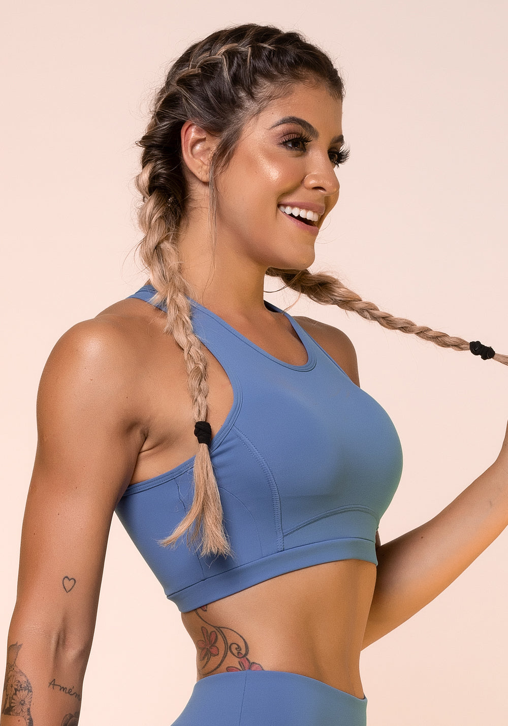 Top Fitness Azul Cruzado Com Bojo Removível Dlk