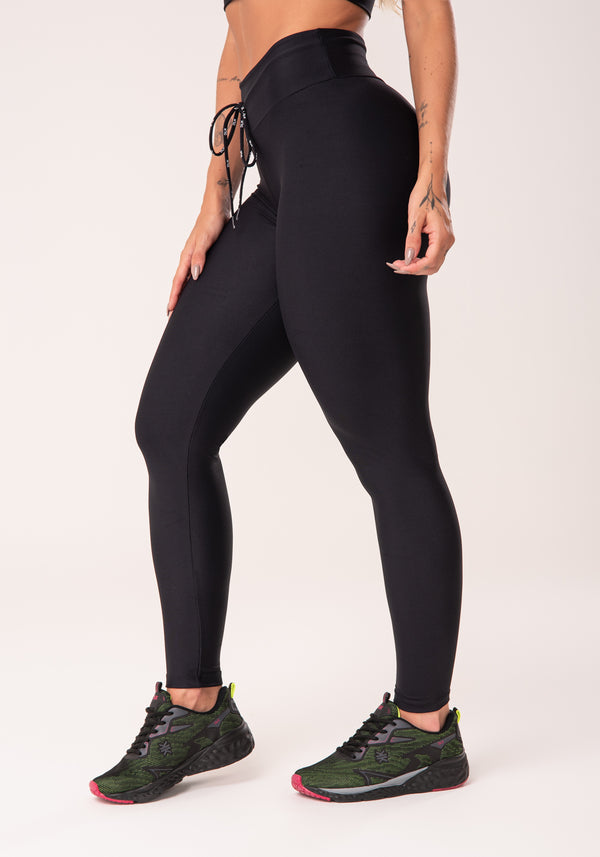 Calça Legging Preta Com Cadarço Básica Dlk
