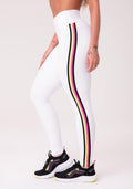 Calça Legging Energy Poliamida Branca Com Elástico Colorido Dlk