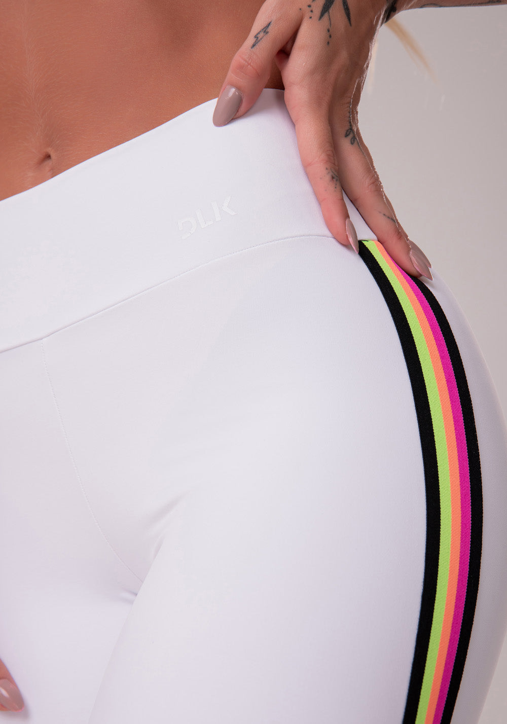 Calça Legging Energy Poliamida Branca Com Elástico Colorido Dlk