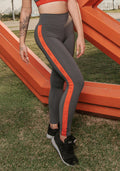 Calça Legging Energy Poliamida Grafite Com Elástico Laranja Dlk