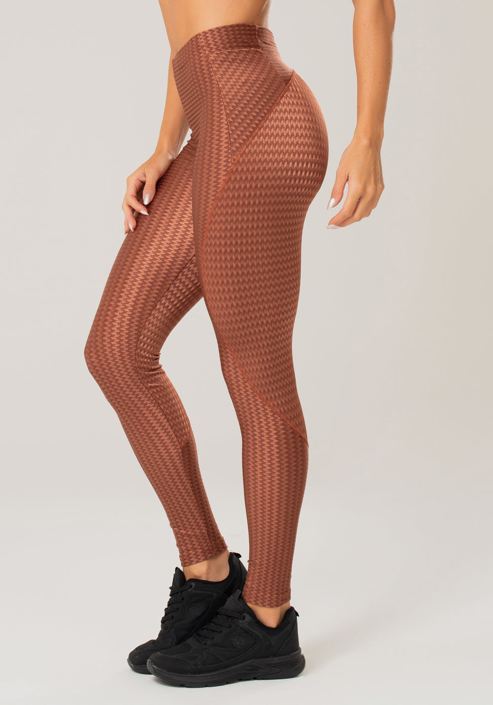 Calça Legging Happiness Com Recortes E Bolso Bronze Dlk