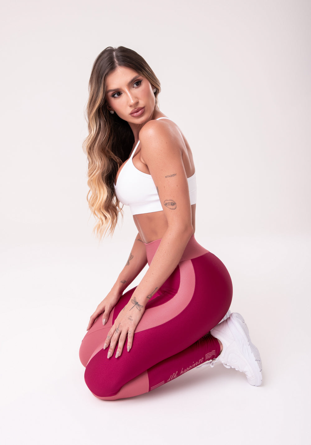 Calça Legging Happiness Com Recortes Texturizado Rosé E Cereja Dlk