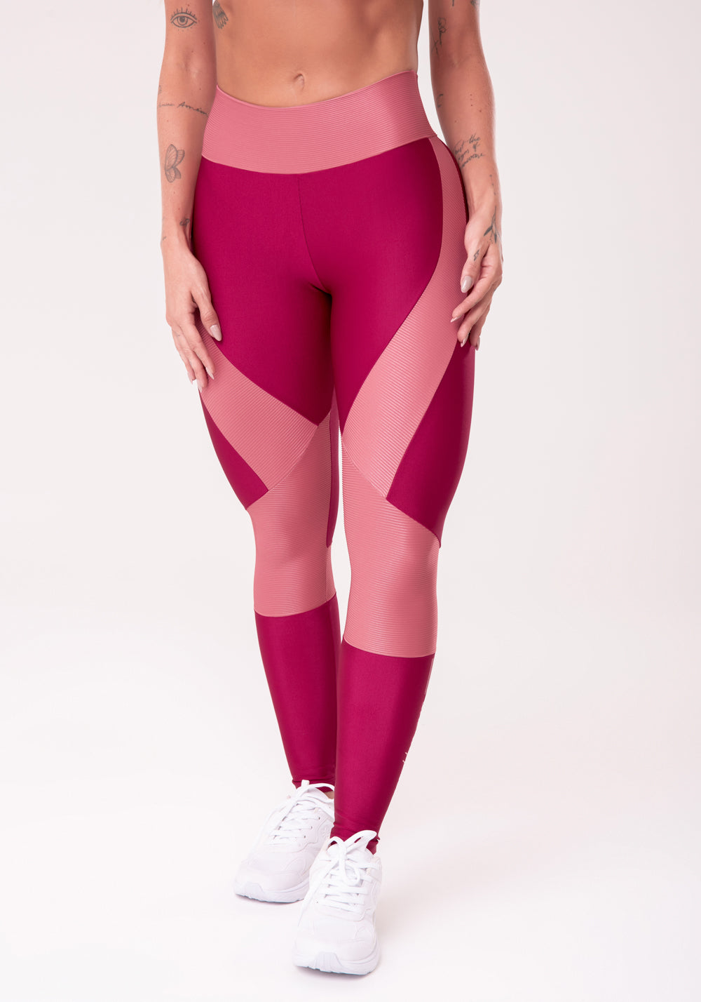 Calça Legging Happiness Com Recortes Texturizado Rosé E Cereja Dlk
