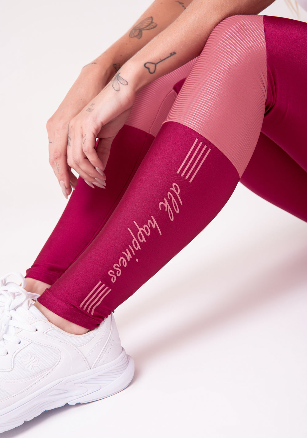 Calça Legging Happiness Com Recortes Texturizado Rosé E Cereja Dlk