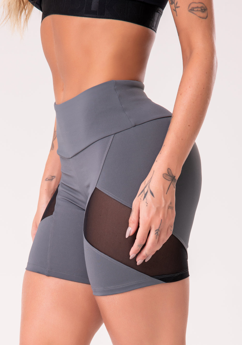 Short Poliamida Grafite Com Tule Dlk