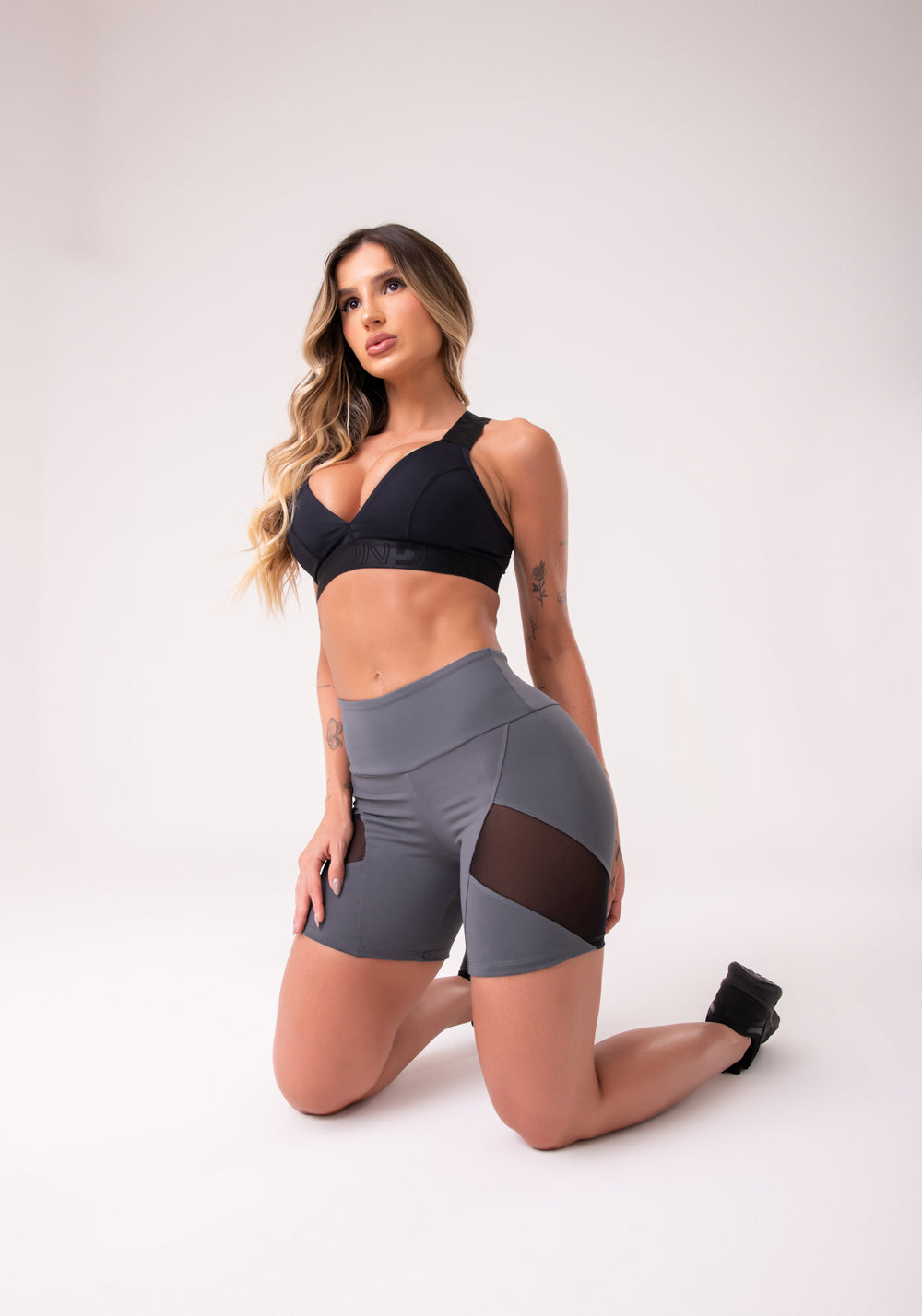 Short Poliamida Grafite Com Tule Dlk