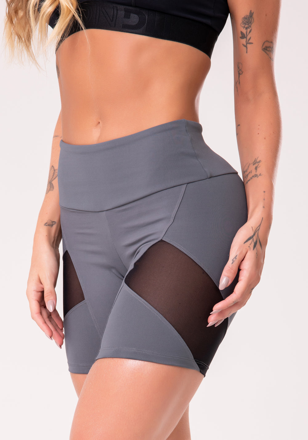 Short Poliamida Grafite Com Tule Dlk