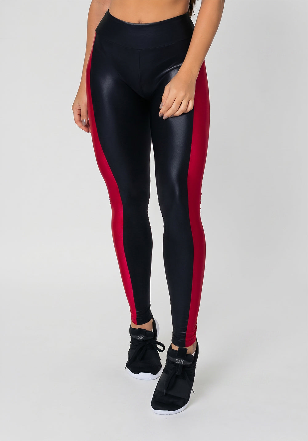 Calça Legging Happiness Com Recortes Laterais Preta E Cereja Dlk