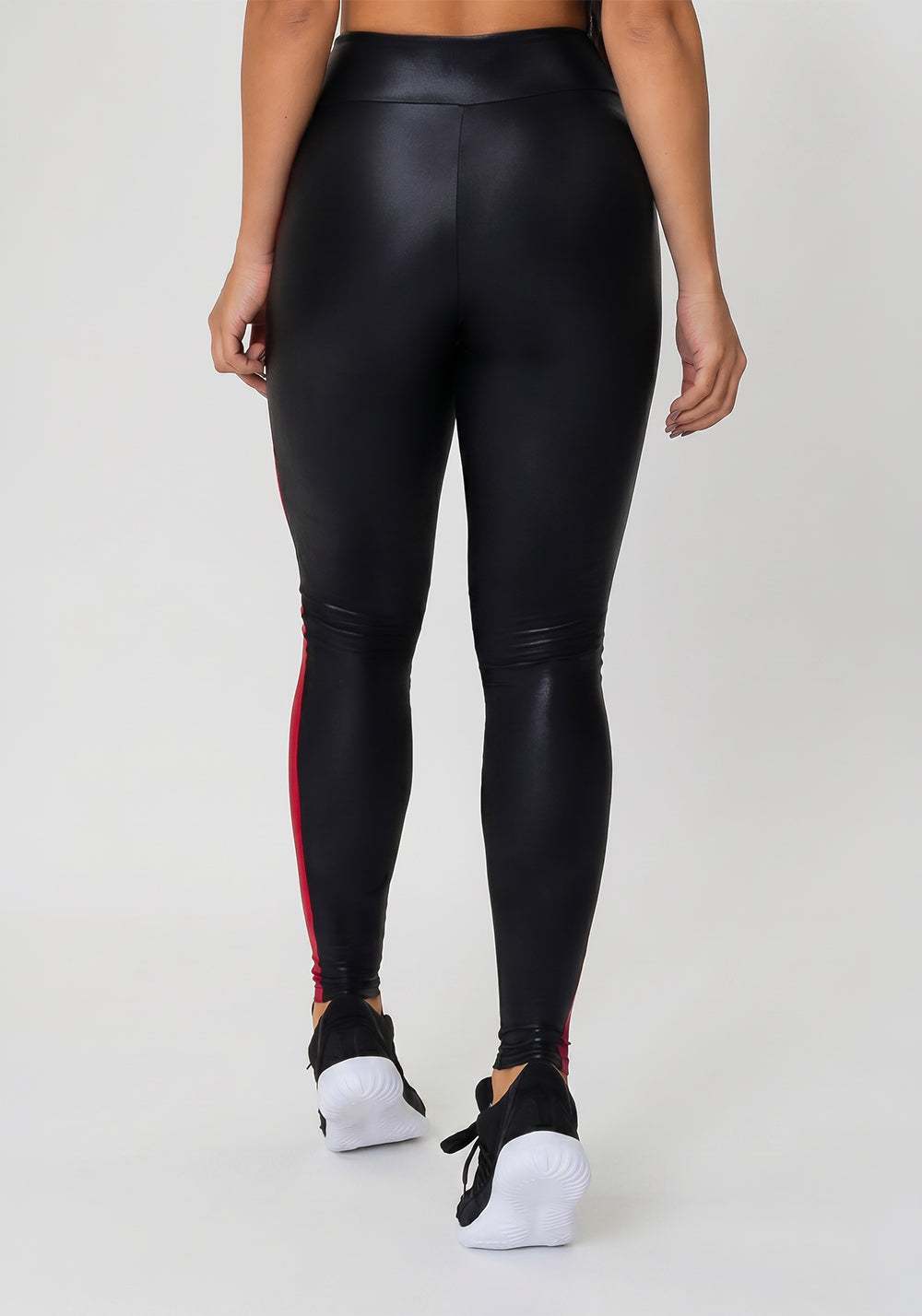 Calça Legging Happiness Com Recortes Laterais Preta E Cereja Dlk