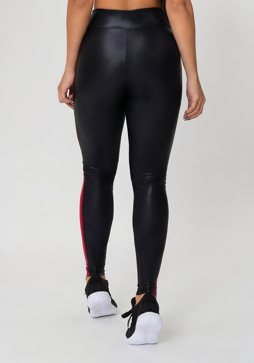 Calça Legging Happiness Com Recortes Laterais Preta E Cereja Dlk