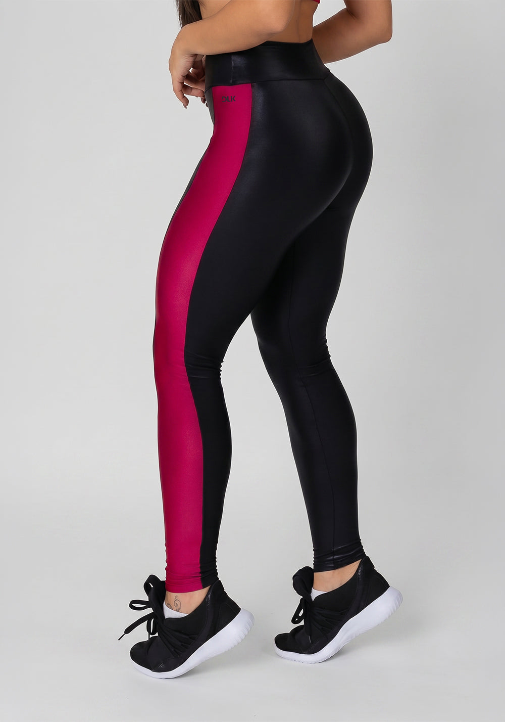 Calça Legging Happiness Com Recortes Laterais Preta E Cereja Dlk