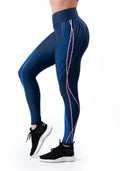 Calça Legging Azul Com Silk Rosê Dlk