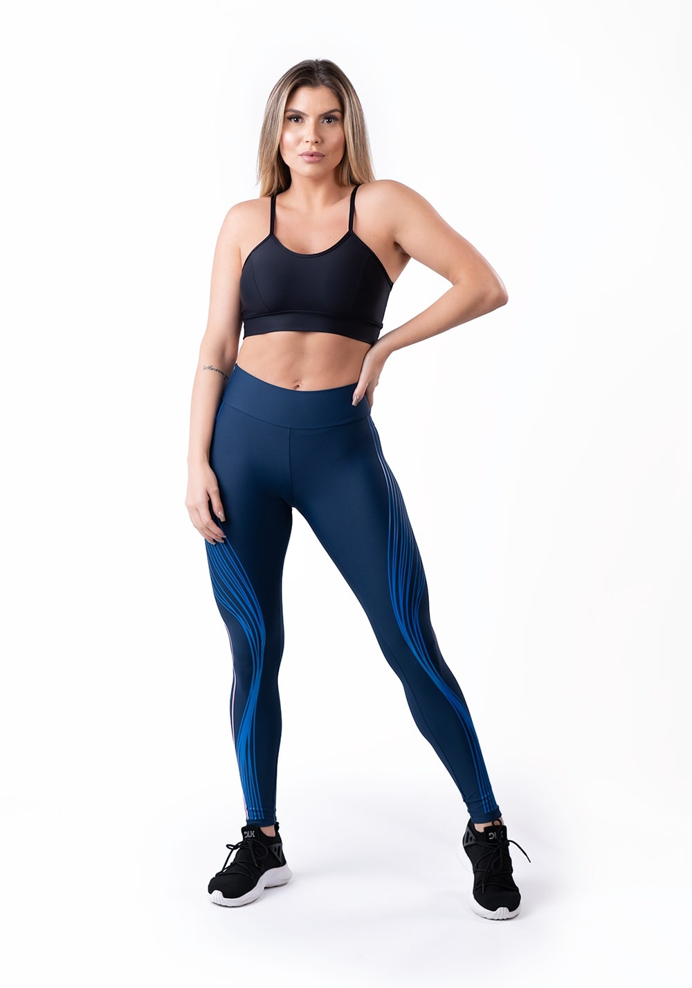 Calça Legging Azul Com Silk Rosê Dlk