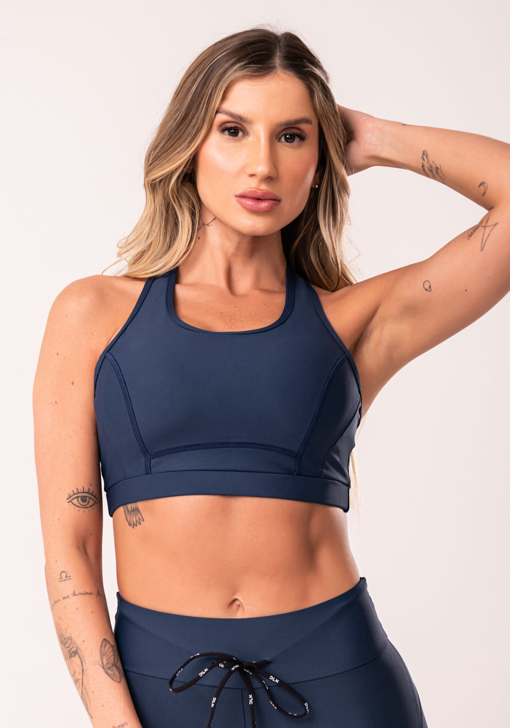 Top Fitness Azul Marinho Cruzado Com Bojo Removível Dlk