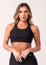 Top Fitness Preto Cruzado Com Bojo Removível Dlk