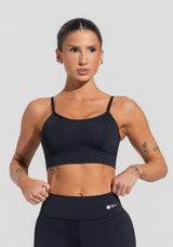 Top Fitness Feminino Com Recortes Preto Básico Dlk