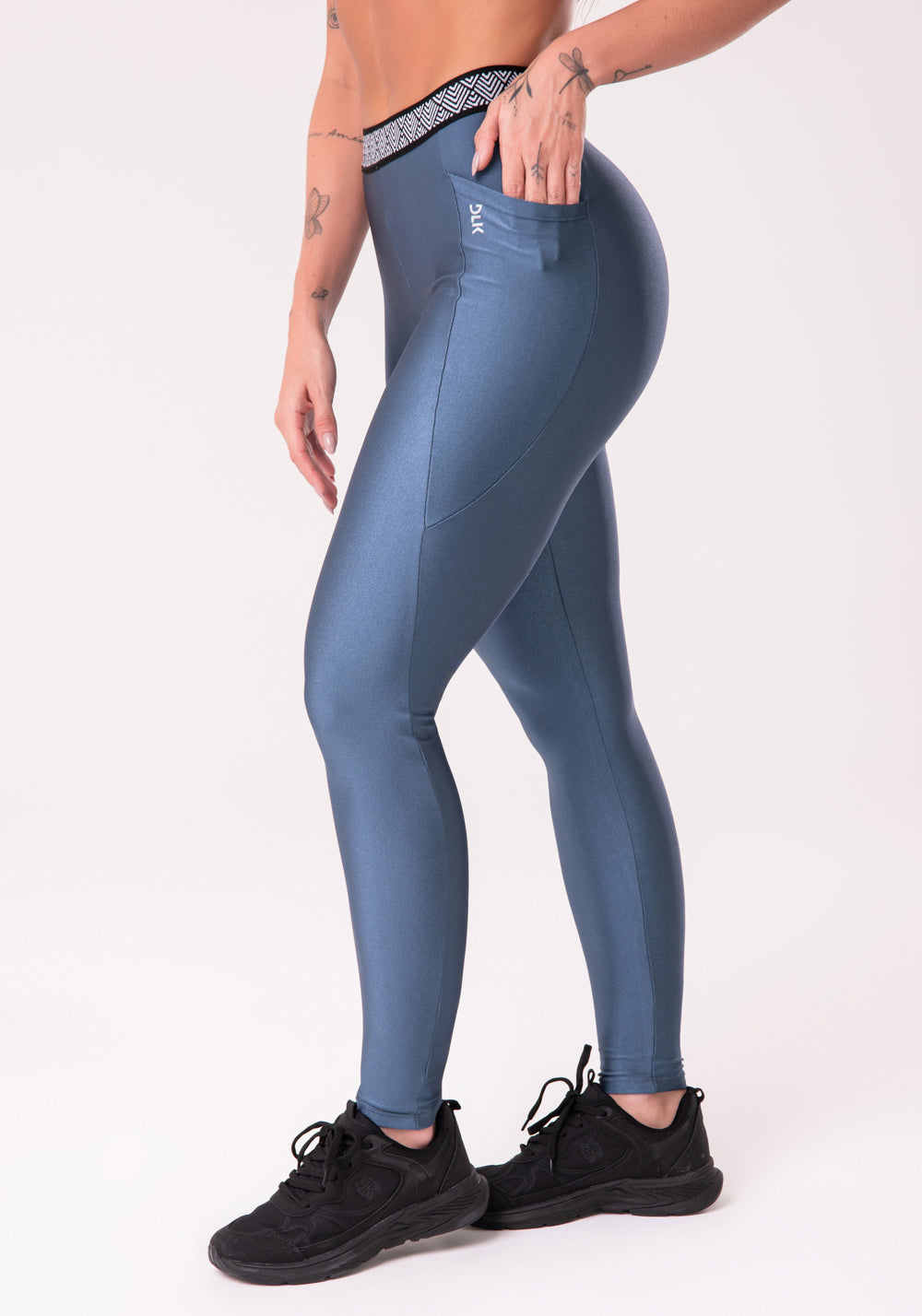 Calça Legging Happiness Com Elástico Étnico E Bolso Azul Marinho Dlk