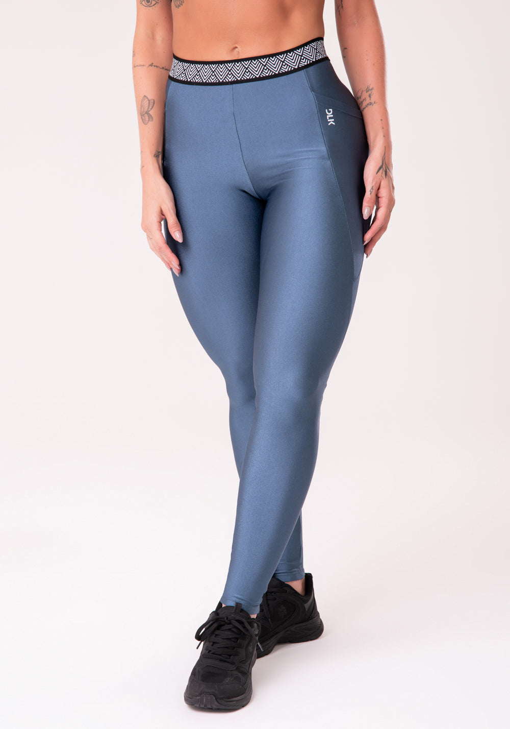 Calça Legging Happiness Com Elástico Étnico E Bolso Azul Marinho Dlk