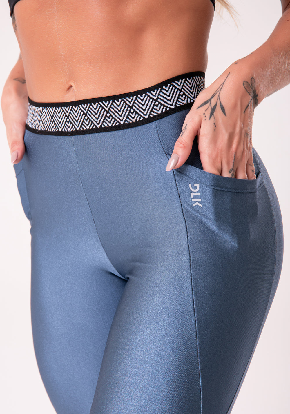 Calça Legging Happiness Com Elástico Étnico E Bolso Azul Marinho Dlk